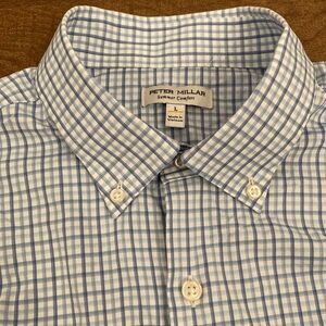 Peter Millar Summer Comfort Light Blue Plaid Shirt w/ Embroidery Men’s L